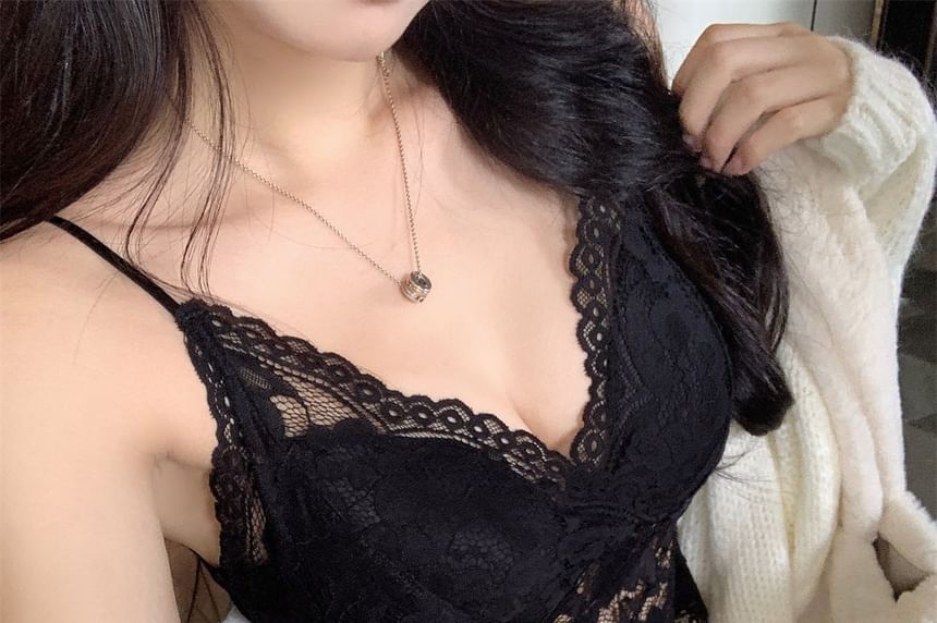 Lace Crop Camisole with V-Neck