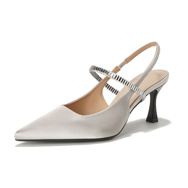 Slingback High Sandals Pointy Heel Rhinestone