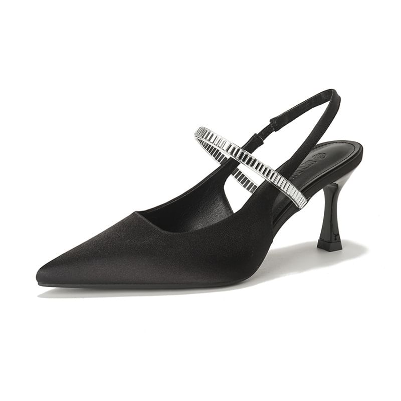 Slingback High Sandals Pointy Heel Rhinestone