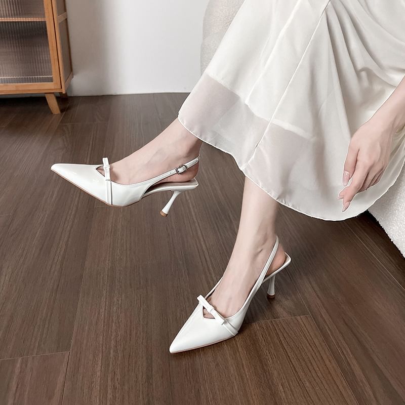 Sandals High Plain Pointy Heel Bow Slingback