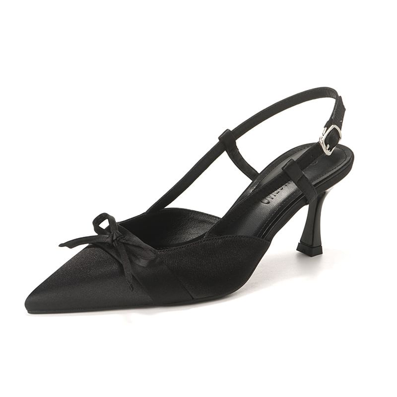 Slingback Bow Sandals High Heel Plain Pointy