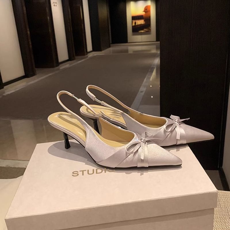Heel Pointy Sandals Plain Slingback High Bow