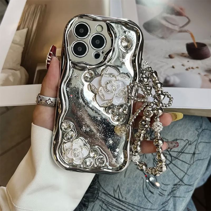 Floral Strap / Case Metallic Phone Set