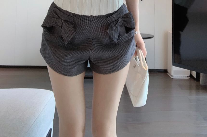 Top / Waist Knit Plain Shorts High Plaid Bow Camisole