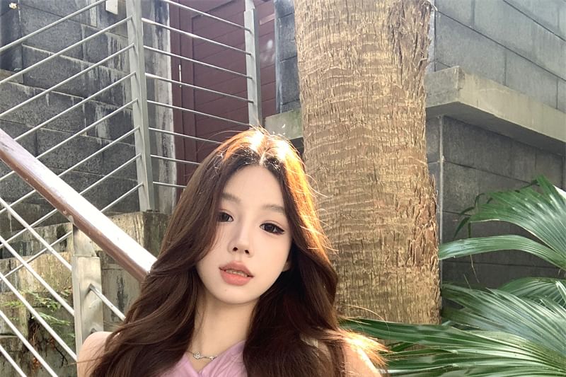 Top Ruched Panel Plain Sleeveless Bodysuit