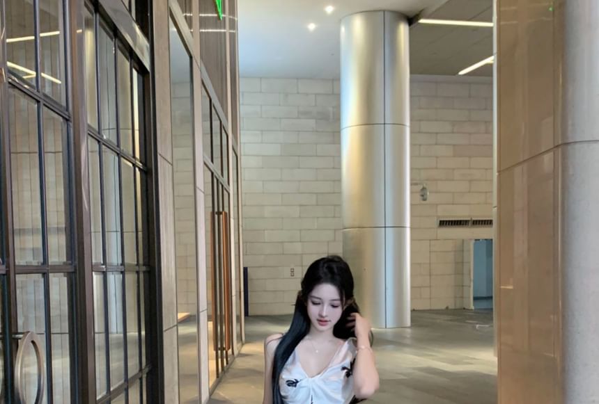 Floral High Plain Cami V-Neck Rise Slit Top Skirt Maxi Pencil / Print