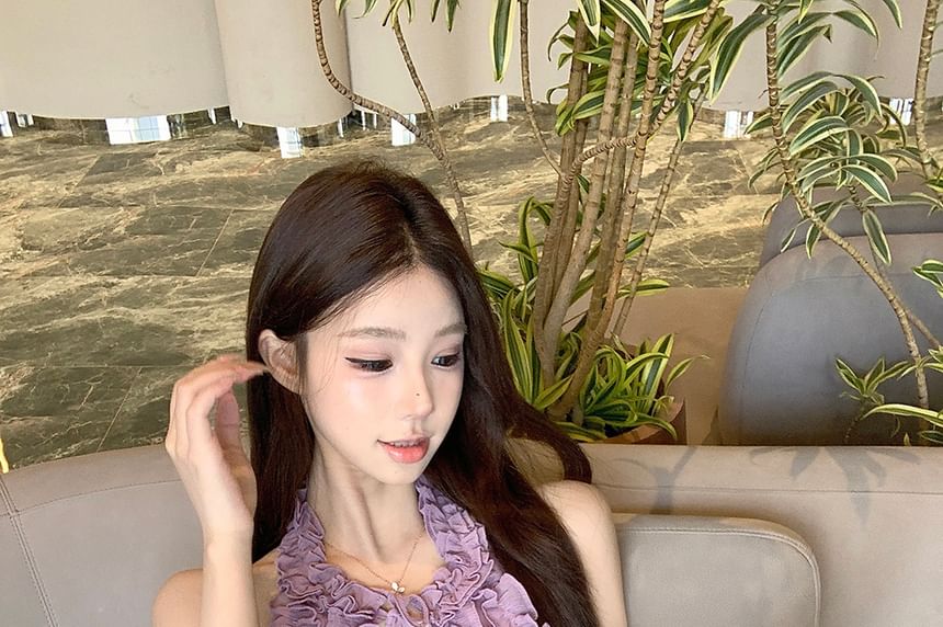 Keyhole Top Ruffle Plain Halter