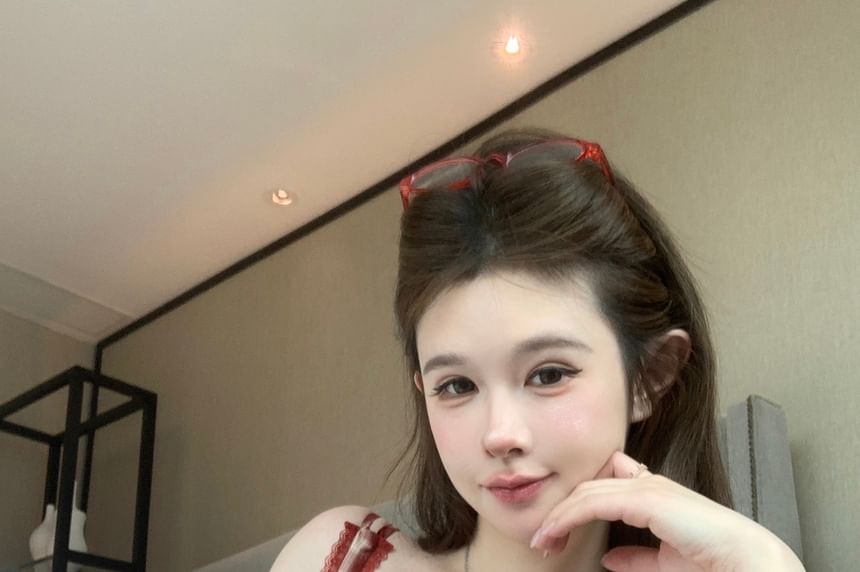 Plaid Top Bow Crop V-Neck Cami