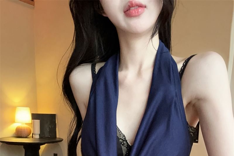 Panel Camisole Plain Halter V-Neck / Top Neck Cowl Lace