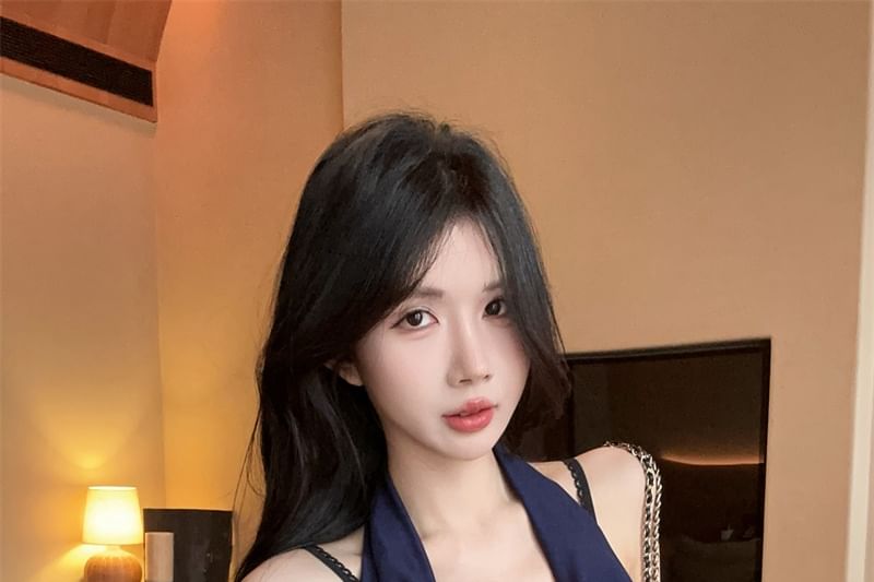 Panel Camisole Plain Halter V-Neck / Top Neck Cowl Lace