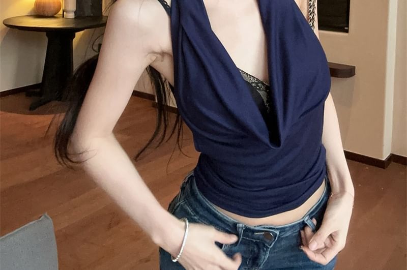 Panel Camisole Plain Halter V-Neck / Top Neck Cowl Lace