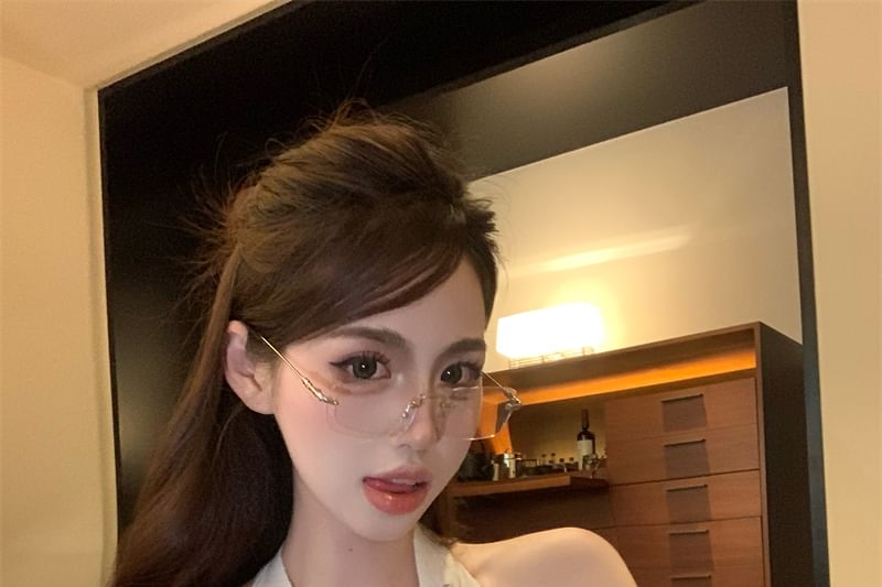 Top Halter V-Neck Plain Rhinestone