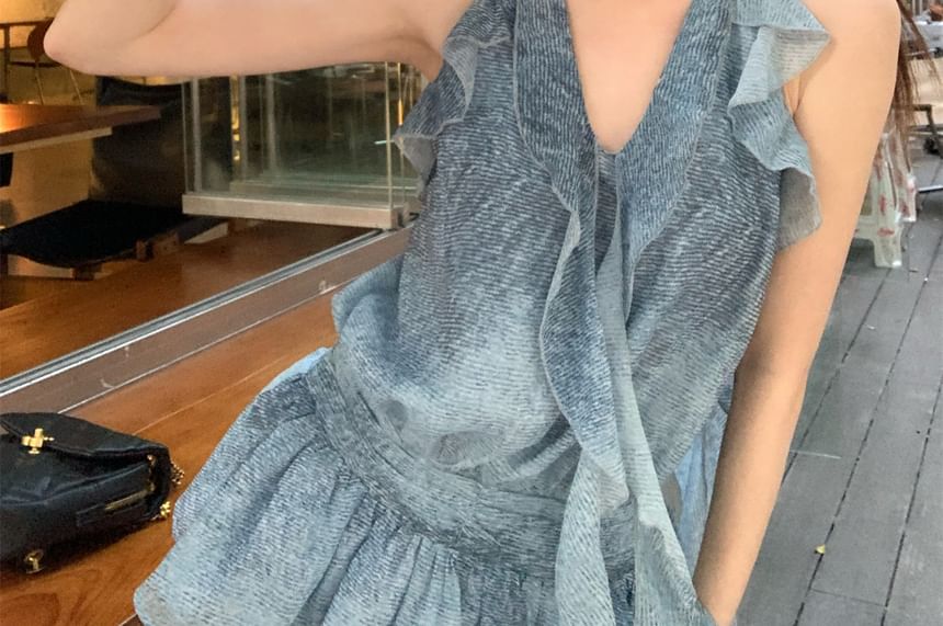 Pants Top Patterned Halter Cargo Ruffle Wide Leg Plain / Print High Waist