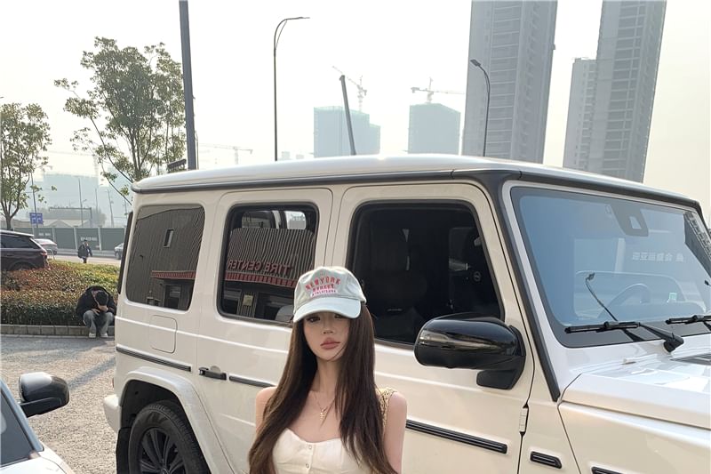 Plain Lace / Panel Jeans Button Washed Wide Cami Mid Top Leg Cargo Waist