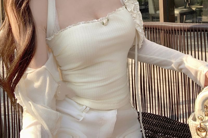 Halter Ruffle Lace Bolero Plain / Trim Top