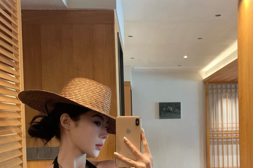 Leg Waist Top Pants Halter Lace / Plain High Wide