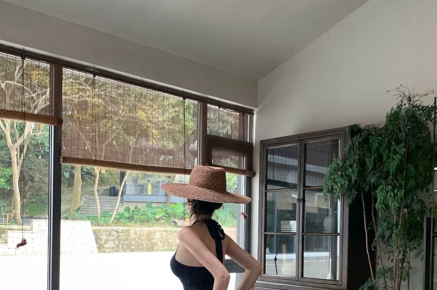 Leg Waist Top Pants Halter Lace / Plain High Wide