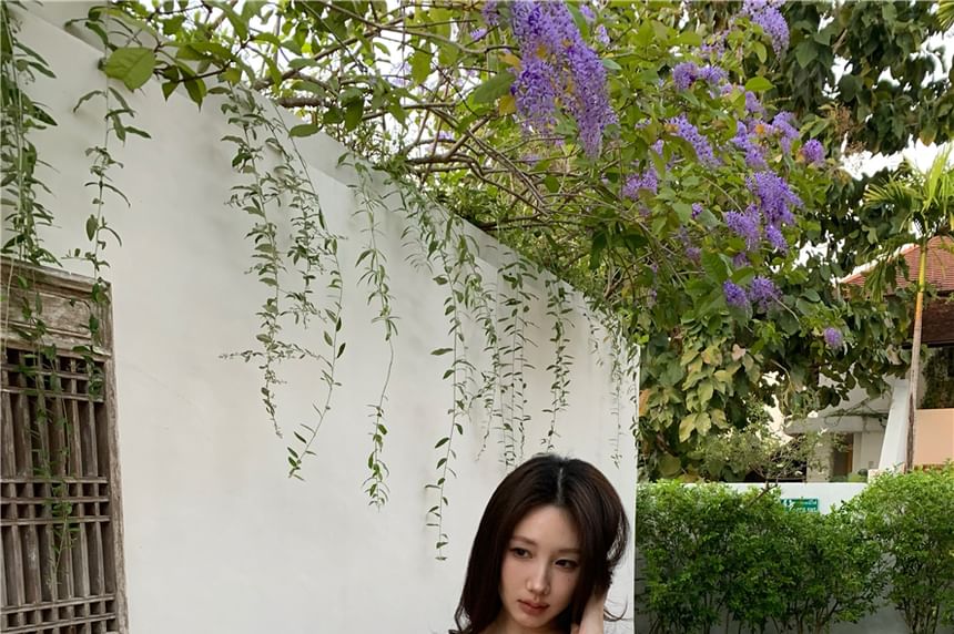 Crop Henley Top Cami Trim Plain Lace