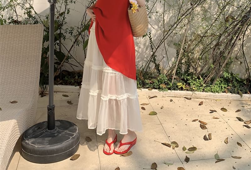 Halter A-Line / Skirt Maxi Mini Rise Plain High Mesh Tiered Dress