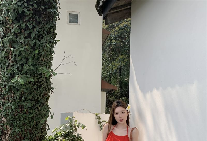 Halter A-Line / Skirt Maxi Mini Rise Plain High Mesh Tiered Dress