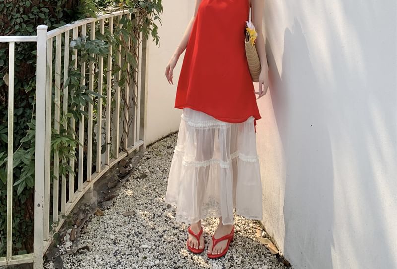 Halter A-Line / Skirt Maxi Mini Rise Plain High Mesh Tiered Dress