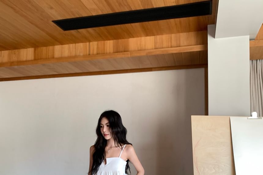 Notch Floral Leg Print High Camisole / Pants Wide Plain Top Neck Waist