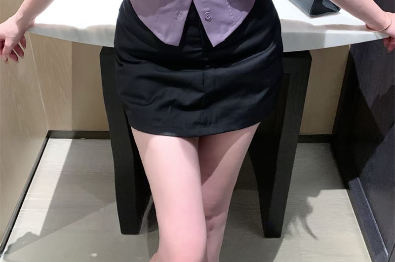 Sleeve Plain 3/4 Shirt Collared