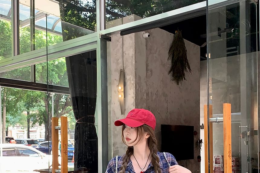 Tie-Up Long Sleeve Plaid Collared Shirt