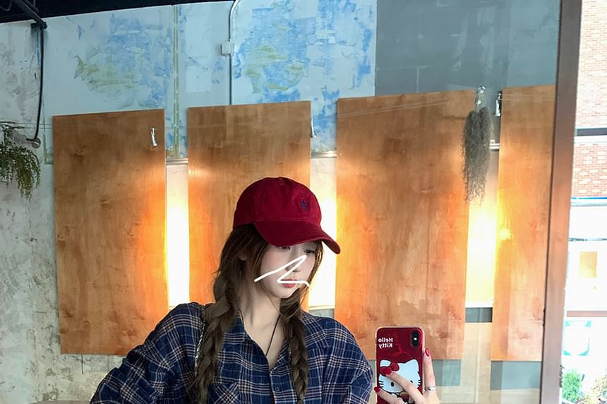 Tie-Up Long Sleeve Plaid Collared Shirt