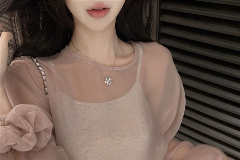 Cami Sleeve Crew Sheer Set: Long + Plain Top Blouse Neck