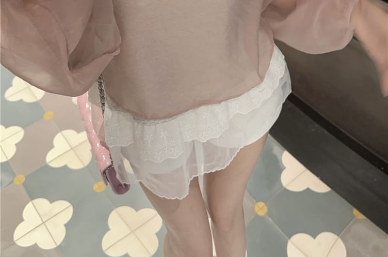 Cami Sleeve Crew Sheer Set: Long + Plain Top Blouse Neck