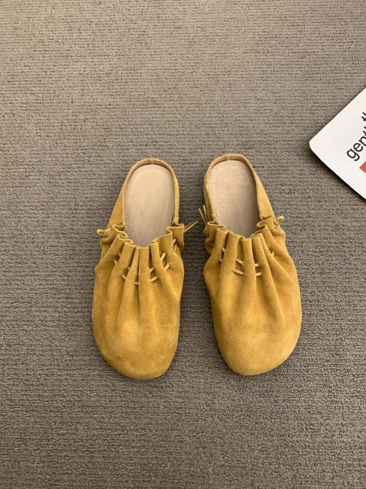 Cinched Leather Mules Faux