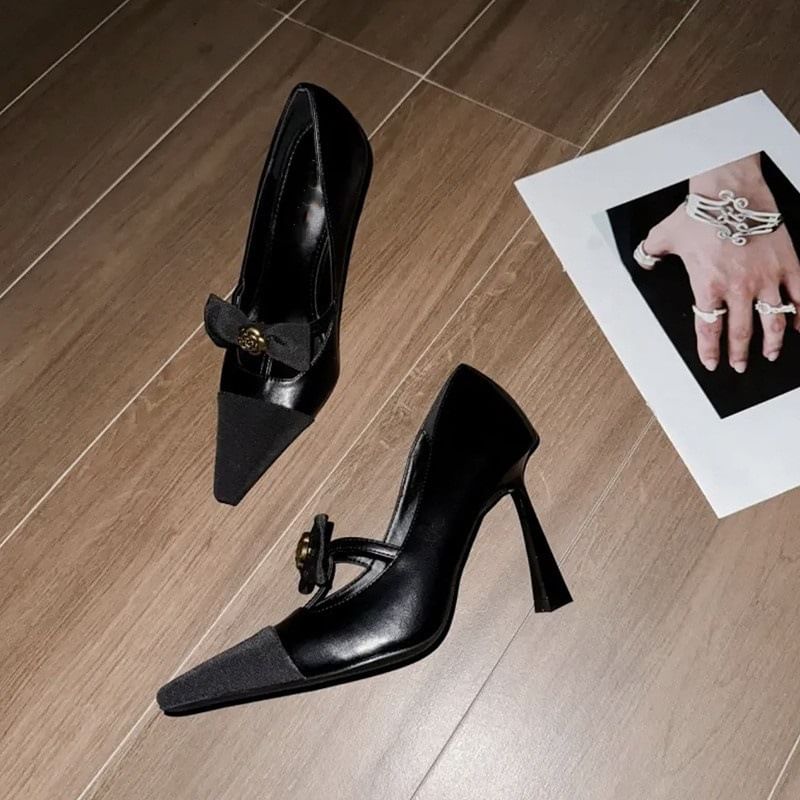 Accent Heel High Pumps Bow Pointed