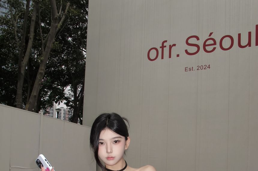 Off Shoulder Top Short Sleeve Plaid