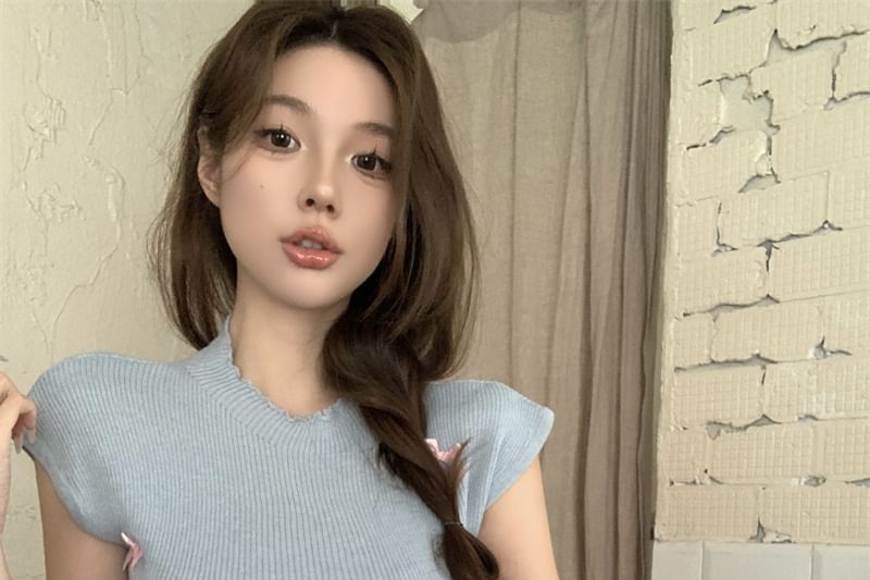 Neck Sleeve Crew Cap Bow Top Knit