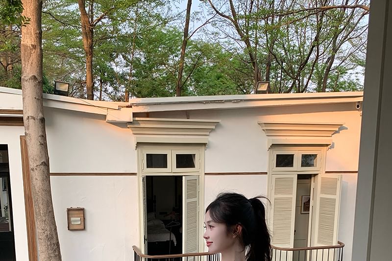 Cutout Plain Neck Cap Asymmetrical Sleeve Top