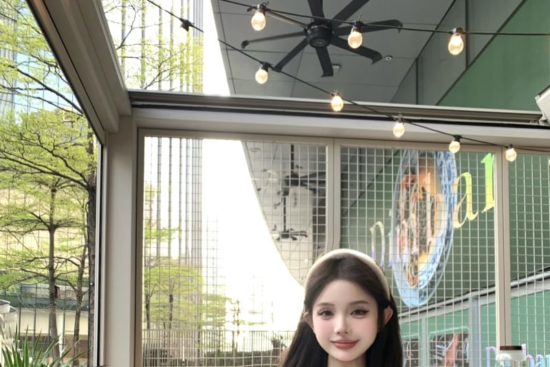 Tiered / Waist Bow Short Plain Tee Sleeve Neck Shorts Lace Scoop High