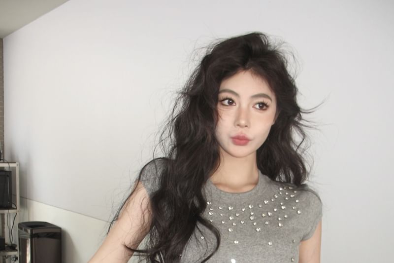 Tee Crop Rhinestone Crewneck Short-Sleeve