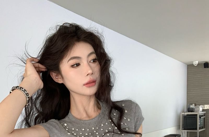 Tee Crop Rhinestone Crewneck Short-Sleeve