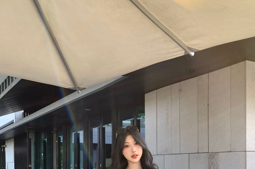 T-Shirt Plain Skirt Mini Set: Crop Long-Sleeve +