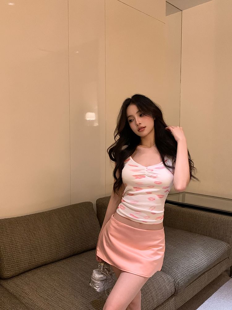 Skirt T-Shirt Short-Sleeve Neck Print / Scoop Mini