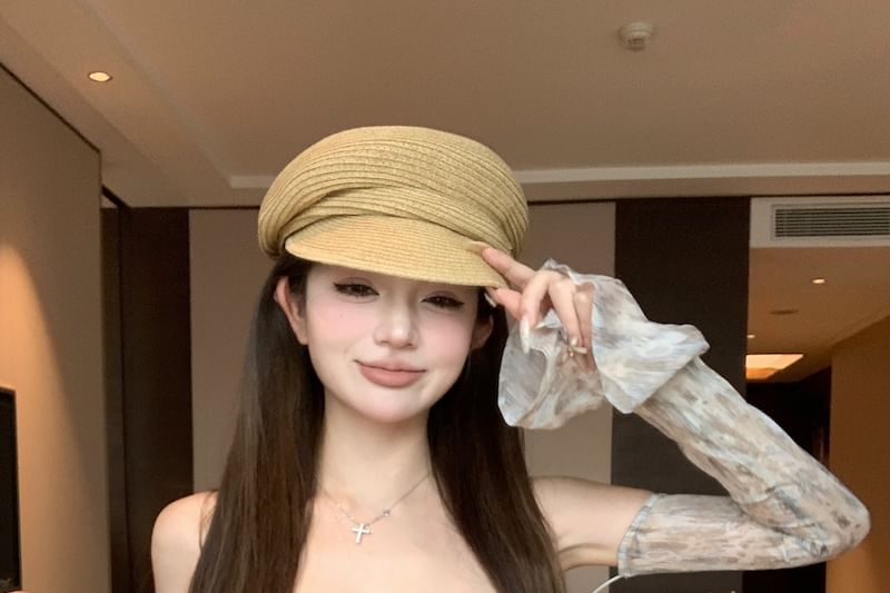 Off Floral Top Crop Shoulder Print Long-Sleeve