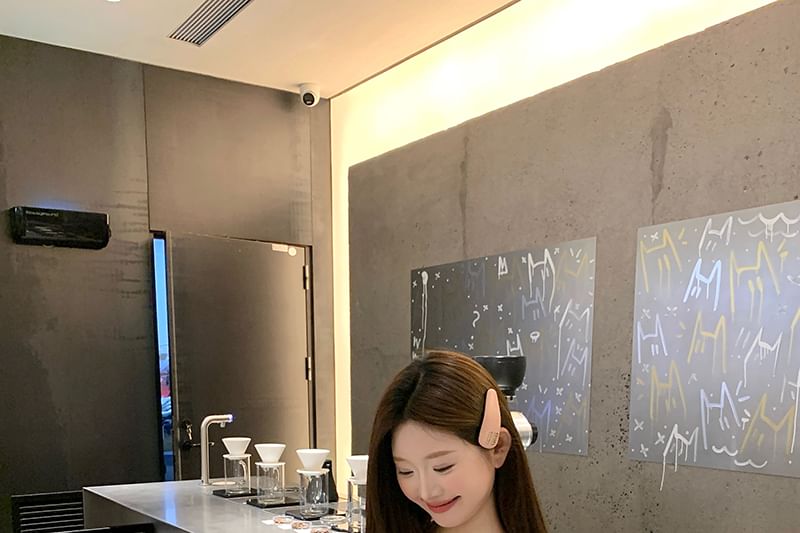 Short-Sleeve Plain Twisted Crop V-Neck Top