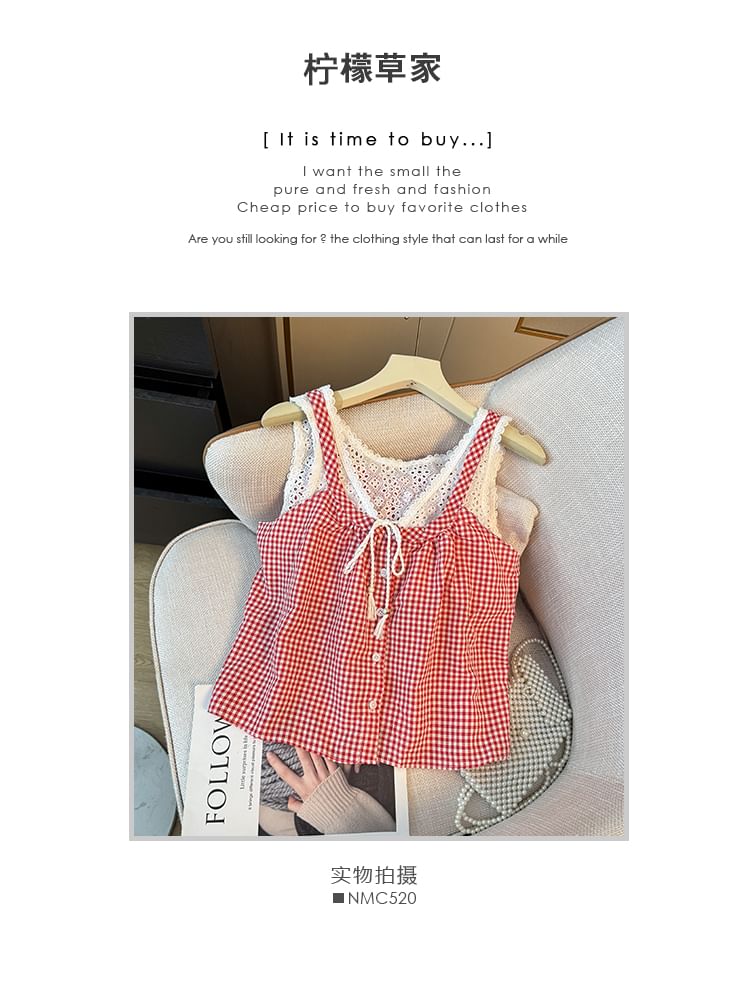 Checker Button-Up Lace Tank - LaceLux