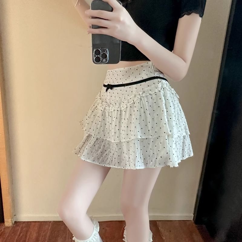 Mini Dotted A-Line High Skirt Rise