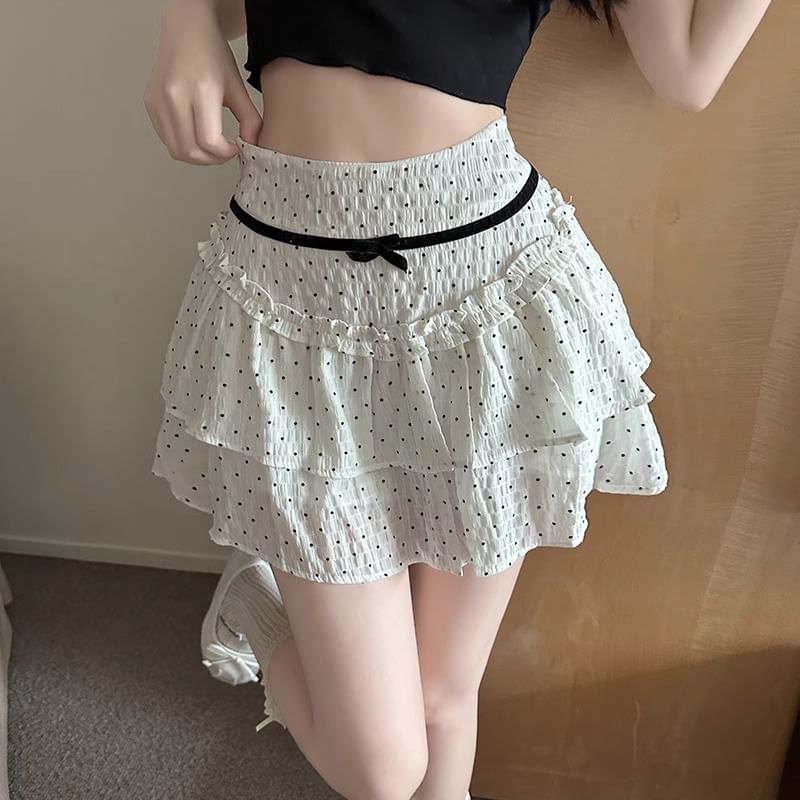 Mini Dotted A-Line High Skirt Rise