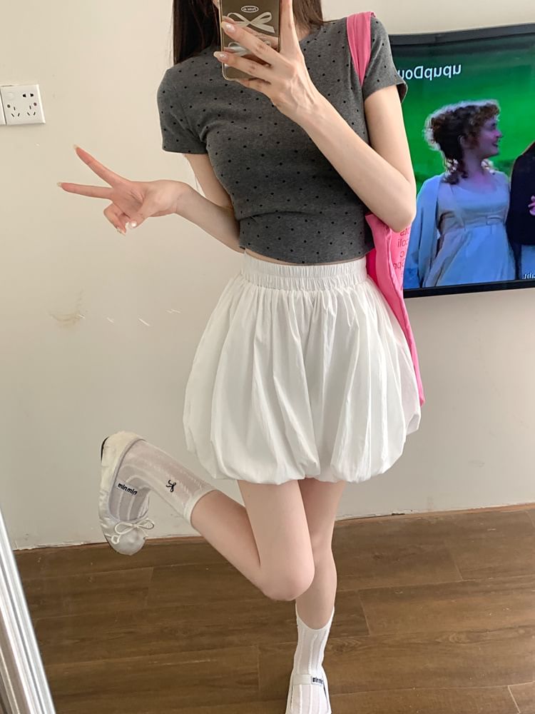 Plain Shorts Bubble High Waist