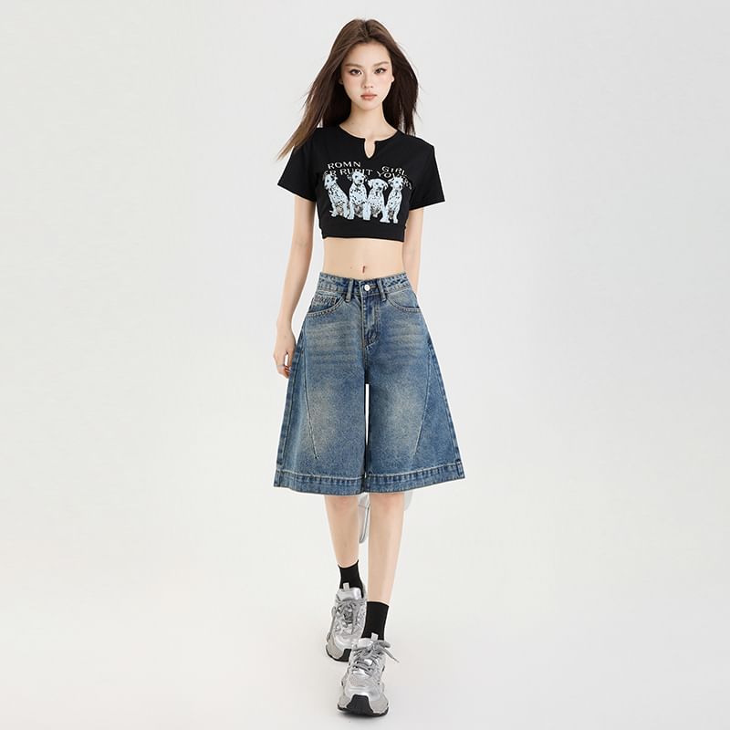 Rise Washed Leg Mid Jorts Wide