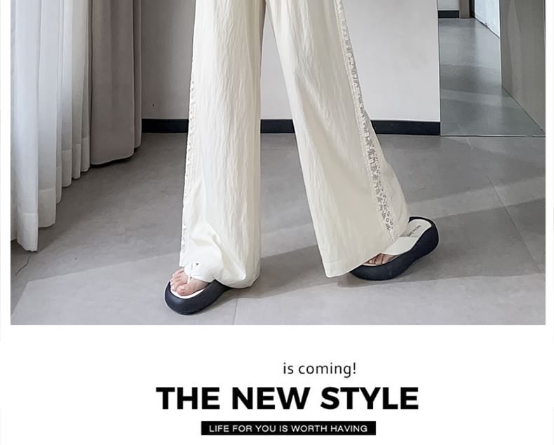 Pants Leg Panel Lace Rise Wide High