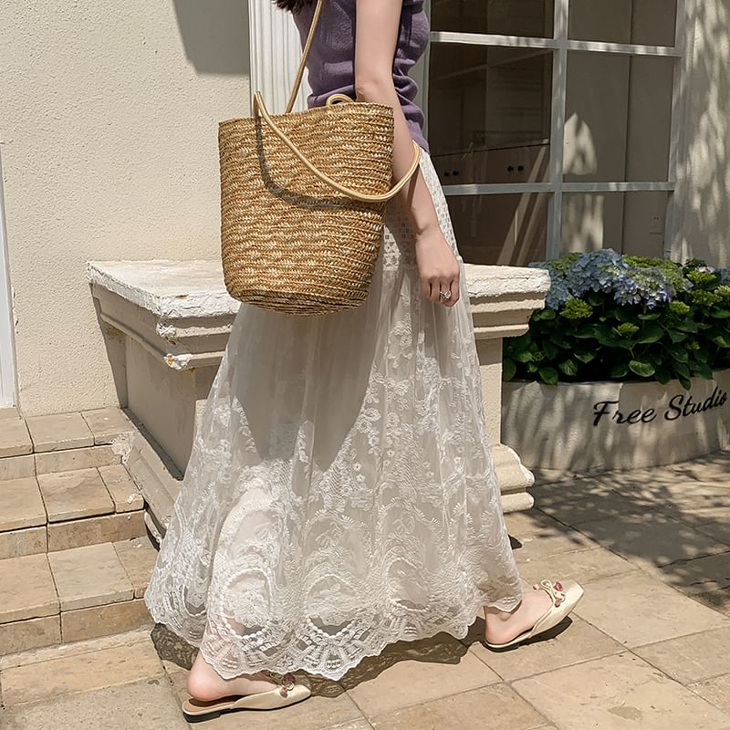 A-Line Maxi Lace High Skirt Waist